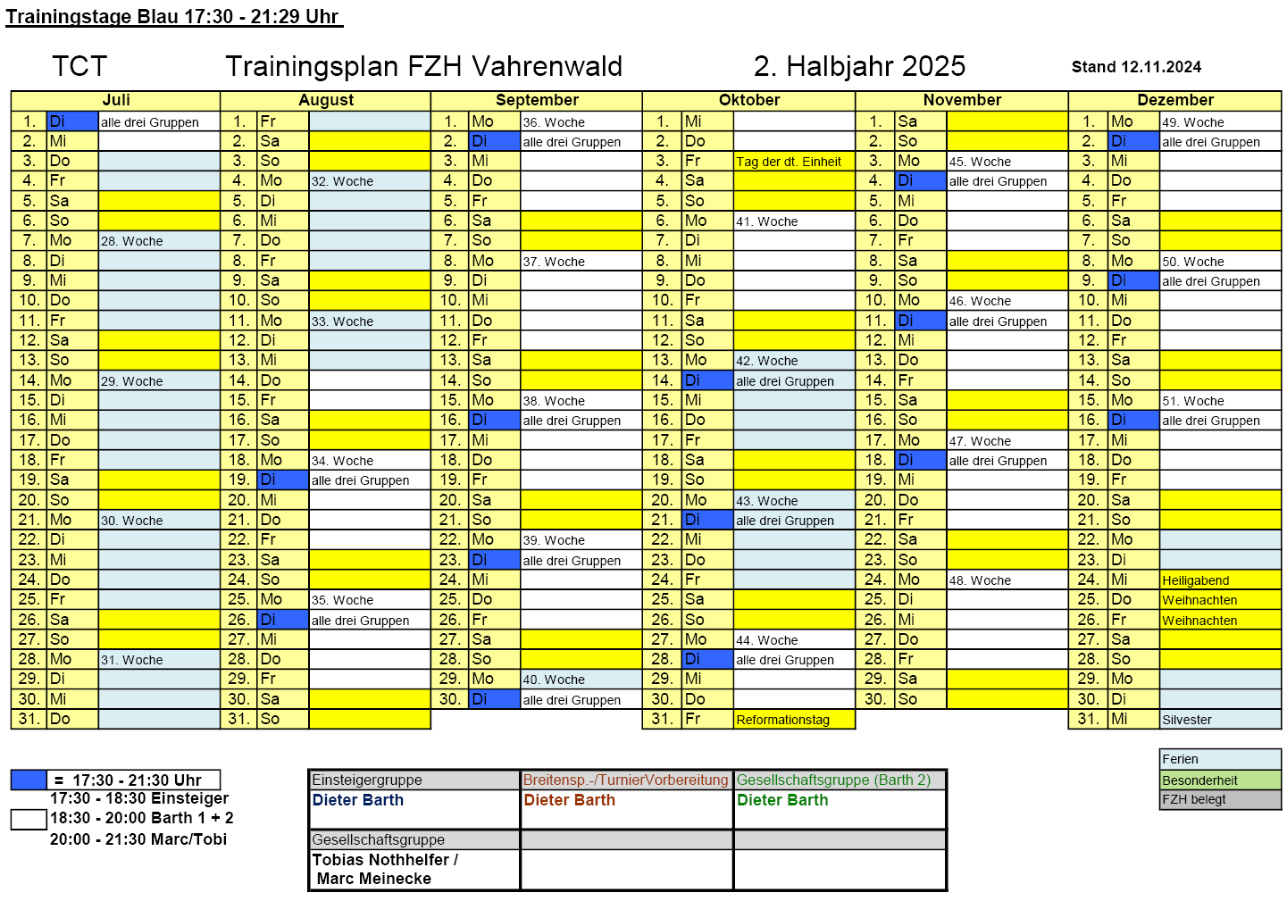 Trainingsplan 2. Halbjahr 2025 als Bild