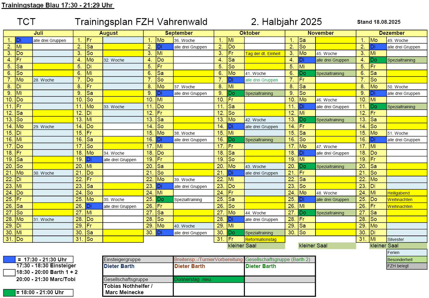 Trainingsplan 2. Halbjahr 2025