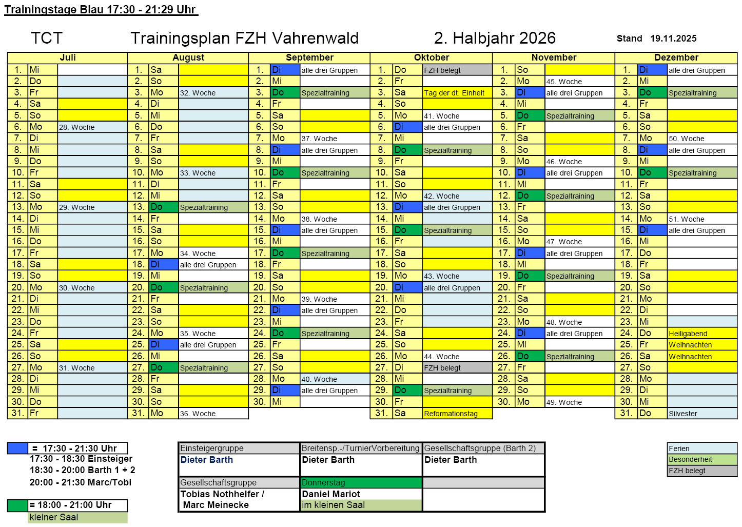 Trainingsplan 2. Halbjahr 2026